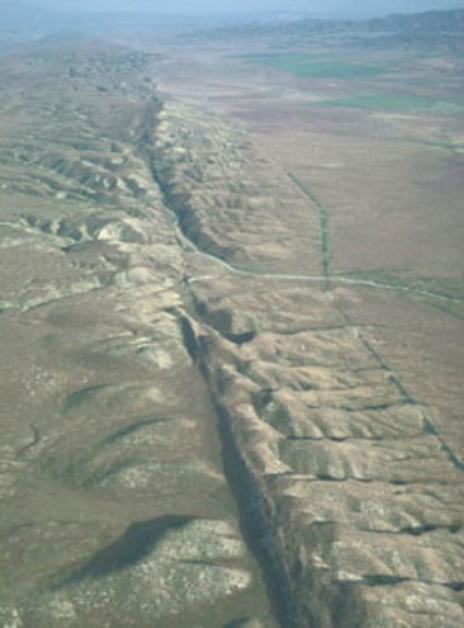 San Andreas fault zone, Carrizo Plains, central California. Photo by R.E. Wallace, USGS